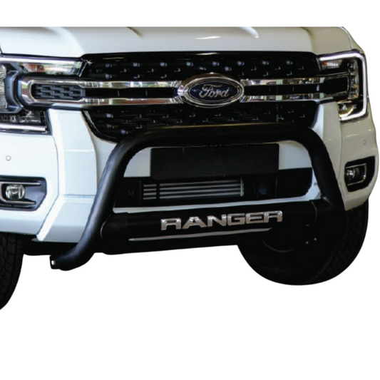 Ford Ranger Next Gen Nudge Bar with Oval Cross Member Black Stainless Steel